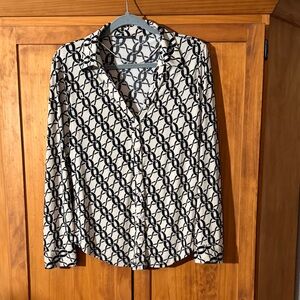 T Tahari Black and Cream Patterned Blouse